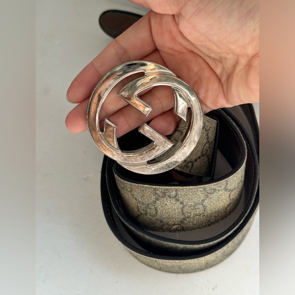 GUCCI GG Buckle Grey Vintage Men’s Belt - Picture 2 of 9